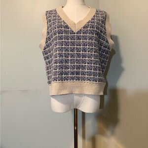 Women's Blue and Cream Knit Vest